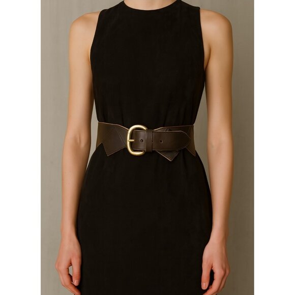 Remi&Reid Vintage Brown Leather Belt Brass Buckle Zigzag Cutout Design Unisex 28 - Picture 1 of 8